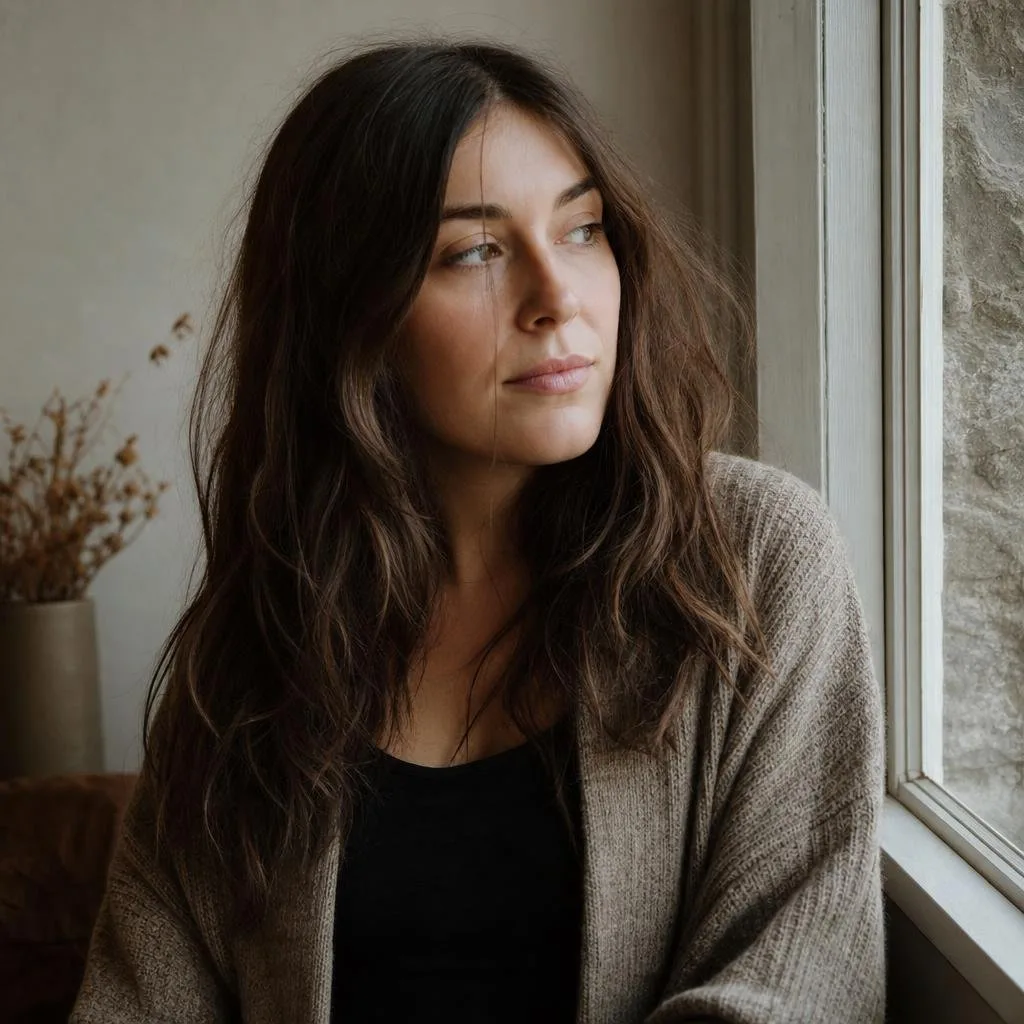 Portrait of the author seated by a window